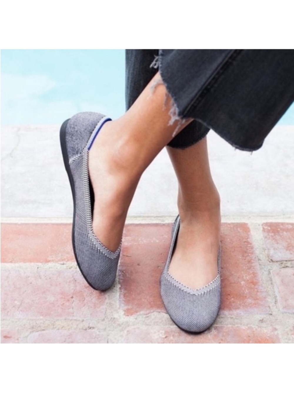 Rothy's The Flat Cloud Grey Birdseye Round Toe Ballet Size 6